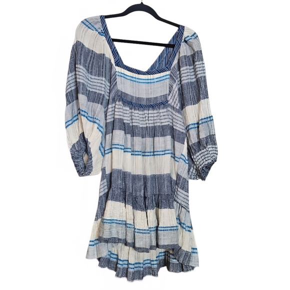 Free People Cozy Striped Mini Dress Indigo Combo Blue/Cream Balloon Sleeve Small - Picture 3 of 12